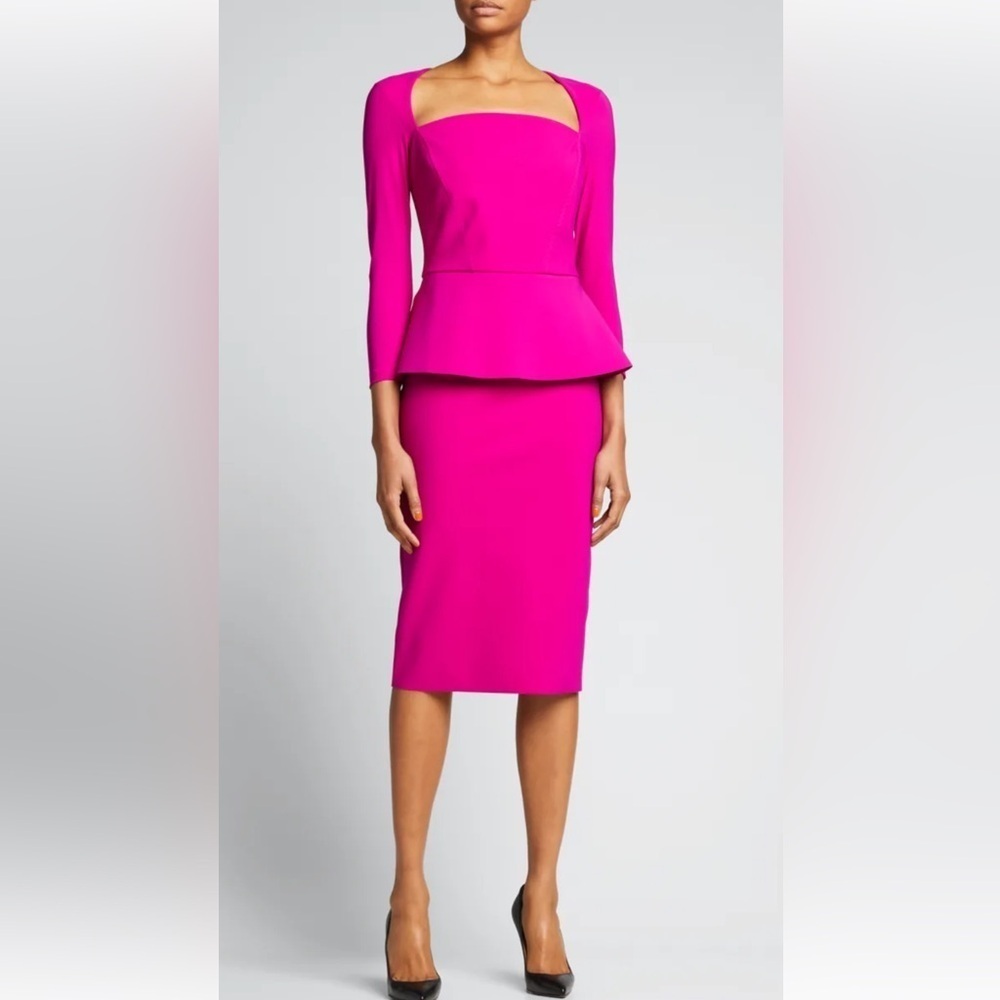 Chiara Boni Elegant Fitted Formal Ingalee Square-Neck Peplum Dress Size 38. H9